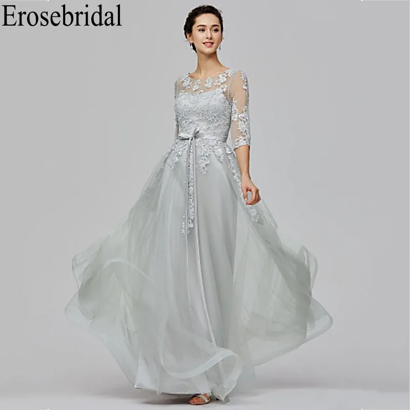 

Erosebridal Long Elegant Evening Dress Party Grey Formal Dresses Evening Gowns with Lace Up Back robe soiree