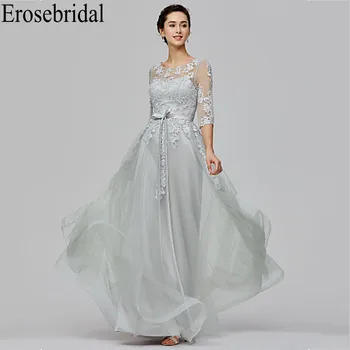 

Erosebridal Long Elegant Evening Dress Party Grey Formal Dresses Evening Gowns with Lace Up Back robe soiree