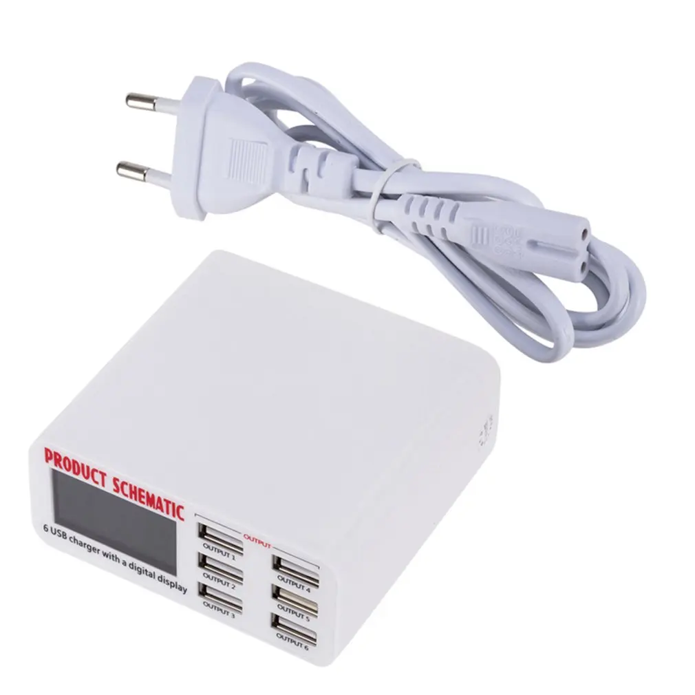 USB зарядное устройство портативное Мульти USB порт быстрое зарядное устройство 6 портов USB розетка быстрое зарядное устройство с ЖК-дисплеем для смартфона мобильного телефона