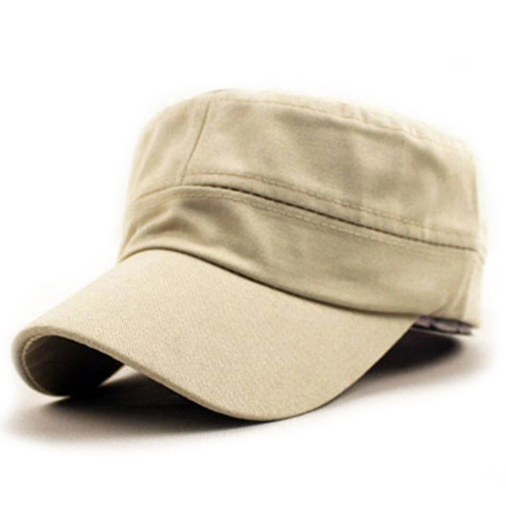 Beige Unisex Vintage Plain Sport Visor Sun Hat Adjustable Military Cadet Style Cap - Color: Beige