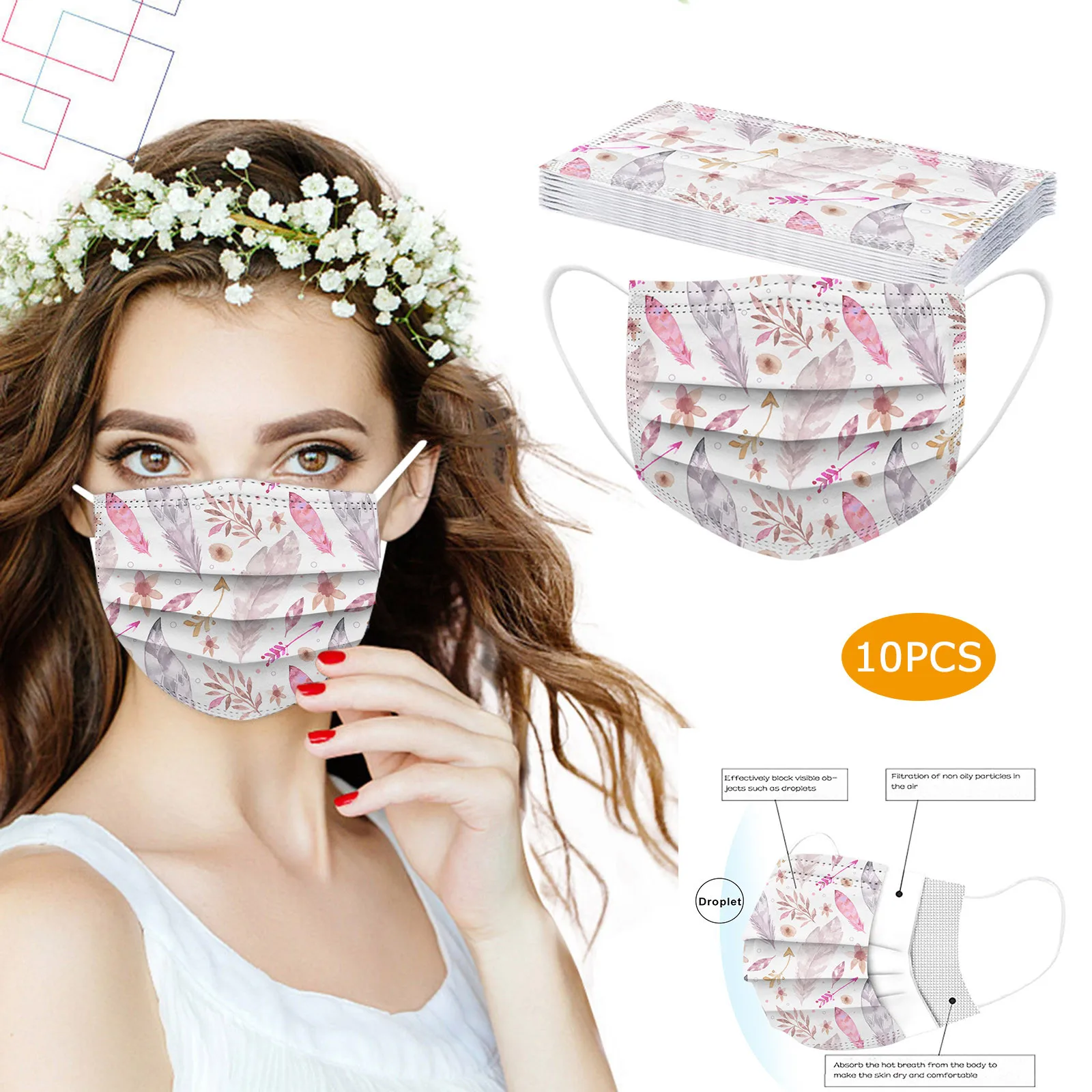 10/20/30/50pcs Flower Print Mask Adult Disposable Face Masks Mascarillas Spring Floral Masque Unisex 3-Layer Face Masks Маска 2