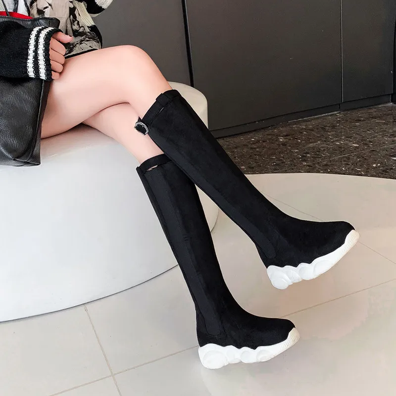 FEDONAS/женские зимние сапоги на плоской подошве Кожаные женские до колена