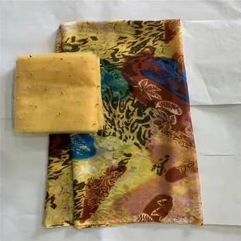 

High quality silk fabric for lady dress printing george silk fabric African metallic silk fabric 114cm/8mm 5+2 yards LXE04123