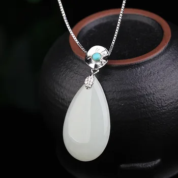 

wind act the role ofing is tasted female with 925 silver inlaid natural green string water droplets hetian jade pendant