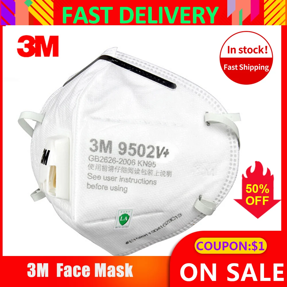 

3M 9502V+ N95 Mask KN95 Face Mask Respirator Safety Mouth Masks disposable mask respirator Features as KF94 FFP2 FFP3