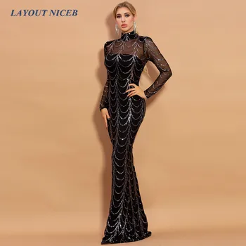 

Bling Sequins Long Sleeves Mermaid Evening Dresses High Neck robe de soiree Formal Gowns abiye gece elbisesi vestido de festa