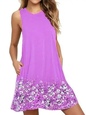 S-6XL plus size New maternity Floral Sundress Summer Loose Sleeveless pregnant Dresses Print Fashion Beach Dress Summer Womens - Цвет: purple
