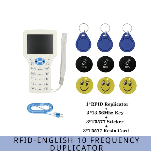 English 10 IC/ID Frequency RFID Access Control Card Reader NFC Encryption Card Writer UID Chip Duplicator Smart Key Copier 08CD-Suit2