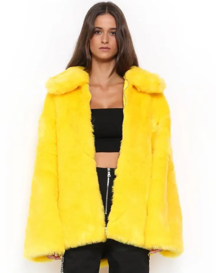 Yellow Зима Осень женские желтые мягкие куртки из кроличьего меха теплые с отложным воротником меховые пальто больших размеров поддельная меховая верхняя одежда D502 - Цвет: Yellow
