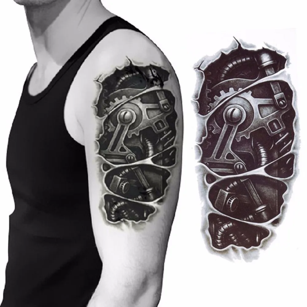 Wholesale  3D Robot Arm Removable Temporary Tattoo Stickers Body Art for Men Male Boys Waterproof Tattoos