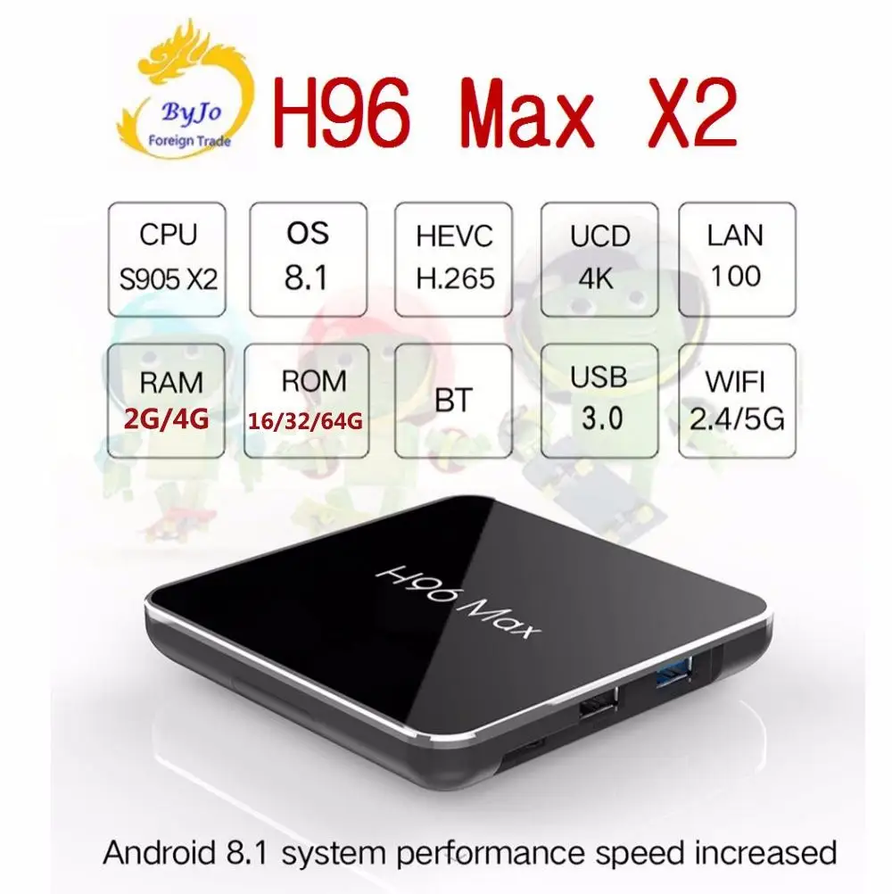 H96 Max X2 4K box 2,4G 5GHz Wifi Bluetooth телеприставка S905X2 Android 8,1 Android tv box 2G или 4G DDR4 16G 3 2G 64G