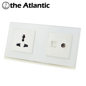 

Atlectric Universal Plug Socket RJ45 Computer Data TV Port Dual RJ45 Socket Tempered Glass Panel Power Electrical Outlet