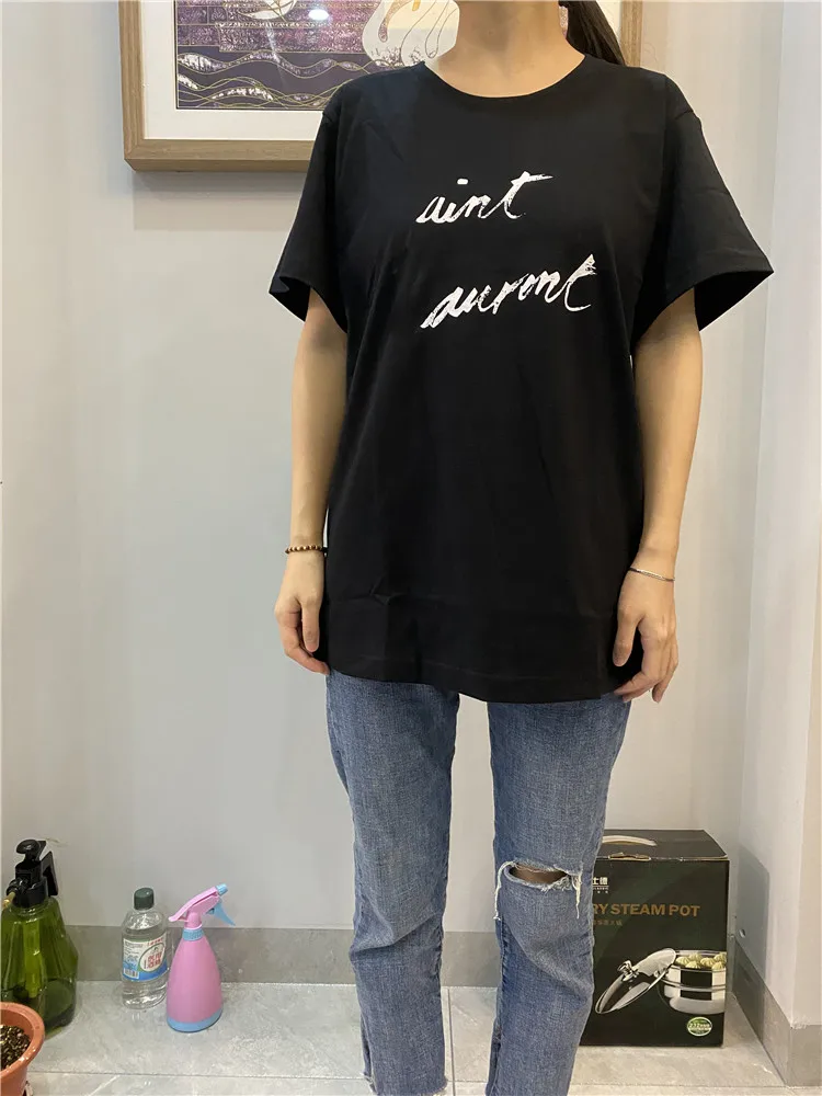 Women Summer T-shirt 100% Cotton High Quality Casual Loose Plus Size O-Neck Top Brand Female SL Letter Print Solid Lovers Tees