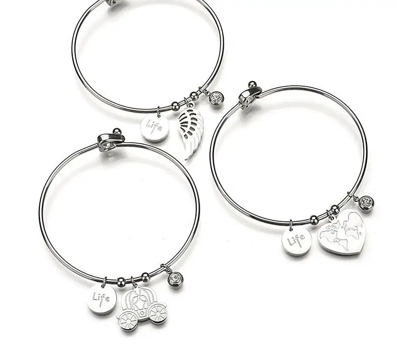 Популярный Титановый стальной Женский Открытый браслет из нержавеющей стали забота карта Diy рукоять