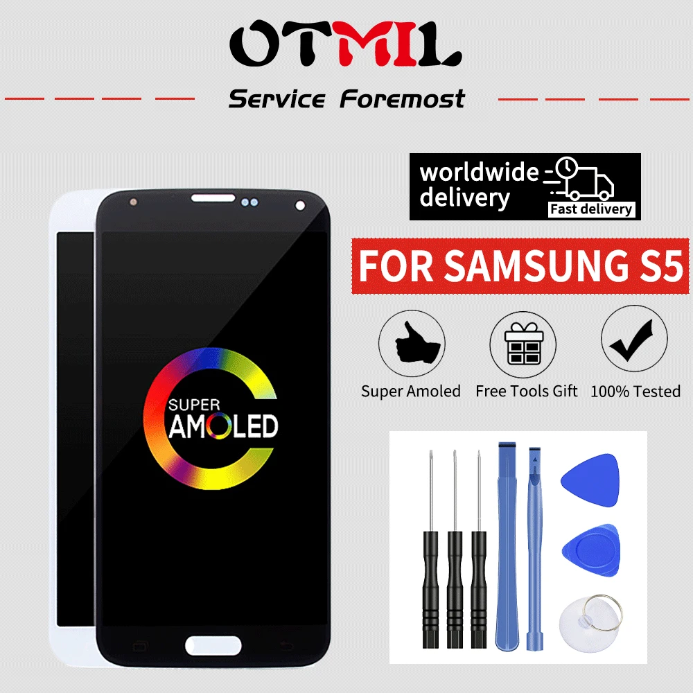 Протестированный 5," ЖК-дисплей для SAMSUNG Galaxy S5 OTMIL, сенсорный ЖК-экран, дигитайзер, замена G900F для SAMSUNG S5, дисплей