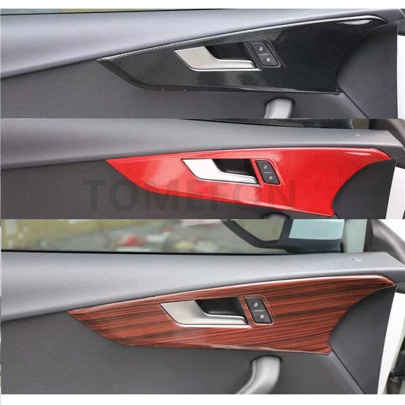 TOMEFON для Audi A4L A4 B9 LHD CarbonFiber внутренняя дверная ручка, Вытяжная панель, защитный замок, накладка, наклейка, аксессуары ABS