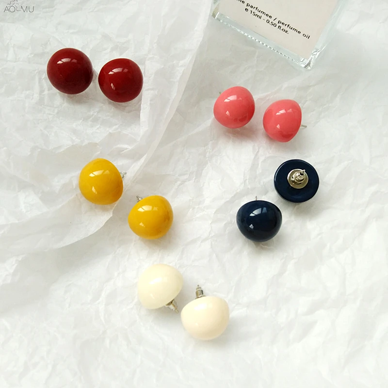 

AOMU Simple Trend Pure Color Acrylic Acetic Acid Circle Round Ball Small Stud Earrings for Women Girl Party Gift Jewelry Boucle