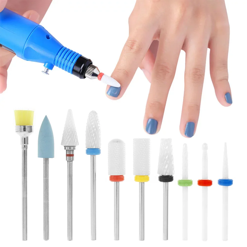 

10pcs Ceramic Milling Cutter Nail Drill Bit set kit Electric Manicure Pedicure Machine Files Nail Art Tools Equipment Accessory