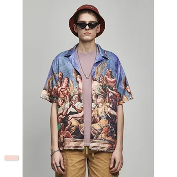

Men's Shirt Men's Character Printing Loose Shirt Men's Short-Sleeved Shirt Printed Shirt