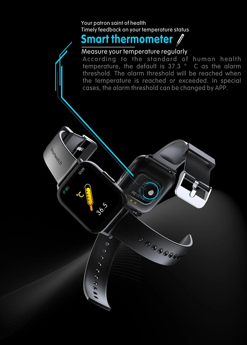 QS16 Pro Smart Watch Men DIY Face Body Temperature Waterproof Full Touch Screen Sports Fitness Tracker 2021 New Smartwatch