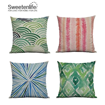 

Customized Sofa Cushion Pillows Watercolor Plant Print Cushion Decoration Pillow Covers Decorative Green Throw Pillows 45x45cm