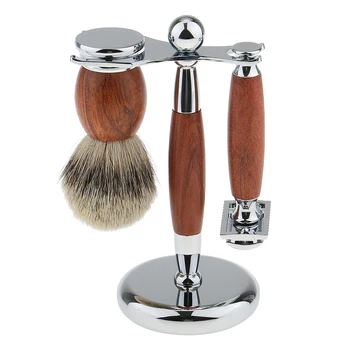 

Shaving Brush and Best Badger Hair Black Wood Handle Barber Safety and Holder Stand for Mens Wet Shave