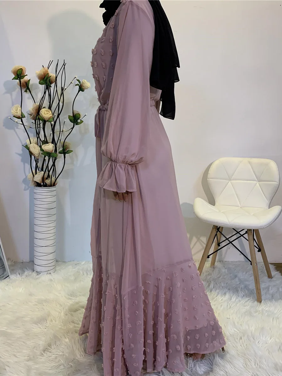 1820#Women Lovely Kaftan Modest Kimono Chiffon Open Abaya Dubai Turkey Islamic Clothing - CHAOMENG MUSLIM SHOP