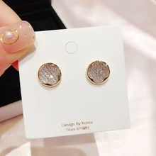 Изысканные серьги-гвоздики из кубического циркония в форме клевера золотого цвета, круглые серьги для женщин, модные ювелирные изделия