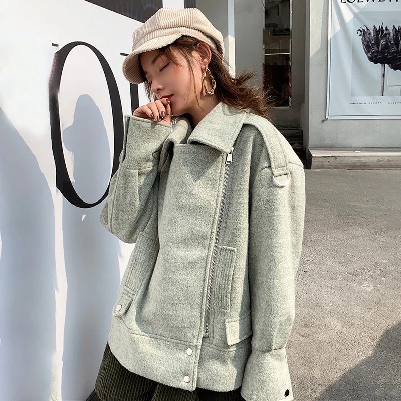 GALCAUR корейское твидовое Женское пальто, воротник с лацканами, длинный рукав, большой размер, толстое повседневное пальто для женщин, осень зима, модная новинка
