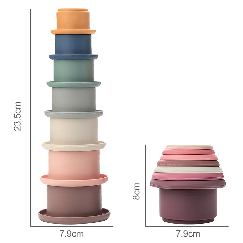 Baby Bath Toys Stacking Cup Toys Colorful Early Educational Intelligence Gift Boat-shaped Stacked Cup Folding Tower Toys 5