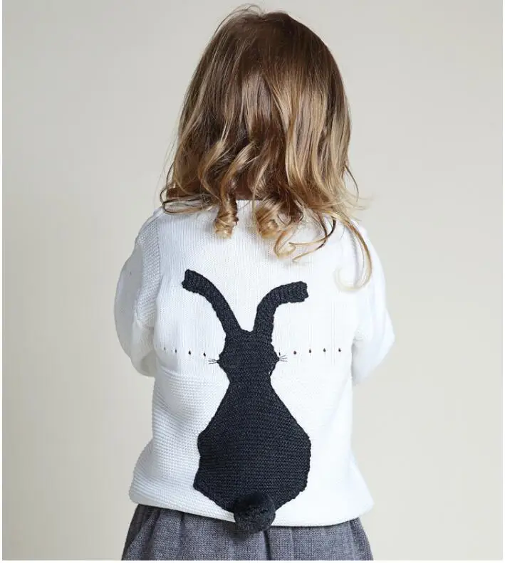 Новая одежда для маленьких мальчиков и девочек, пуловер, Рождественский детский вязаный свитер с вышивкой кролика, Детские повседневные теплые свитера с длинными рукавами - Цвет: White Sweaters