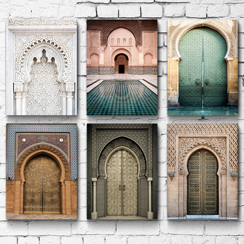 Morocco-Door-Scenery-Religion-Nordic-Poster-Wall-Art-Canvas-Painting-Casablanca-Palace-Wall-Pictures-For-Living