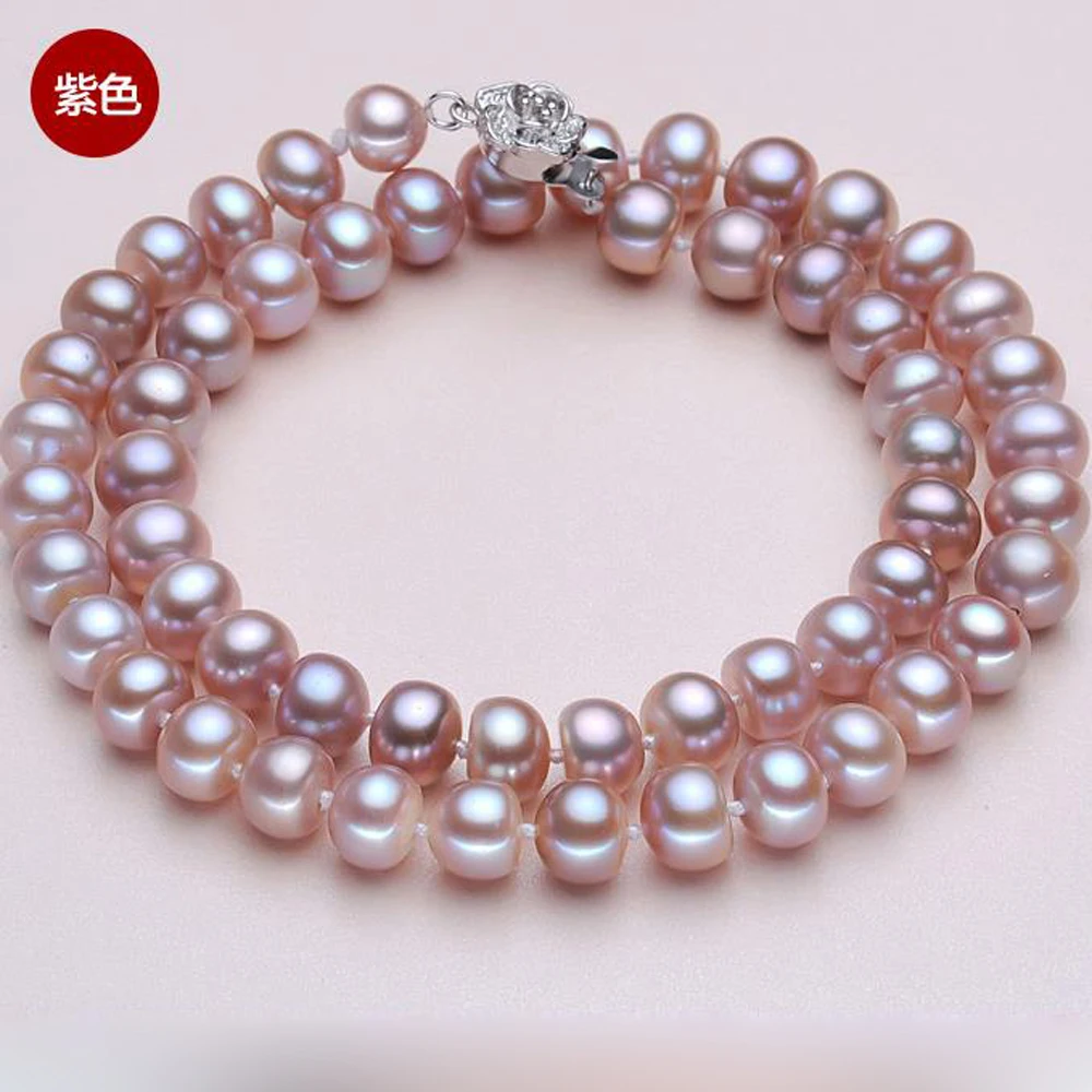 2019NEW Beautiful bright fresh water pearl necklace white genuine female 9-10 mm natural fashion elegant Pearl Necklace Gift