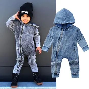 

Romper 2020 Fashion Kids Baby Boy Girl Denim Romper Zipper Romper Jeans Leggings Jumpsuit Outfits