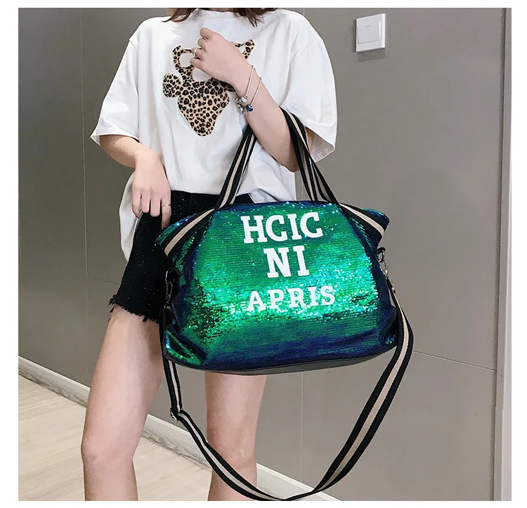 Женская дорожная спортивная сумка из искусственной кожи с блестками, спортивная сумка для фитнеса, сумка через плечо, сумка-тоут для путешествий, спортивная сумка