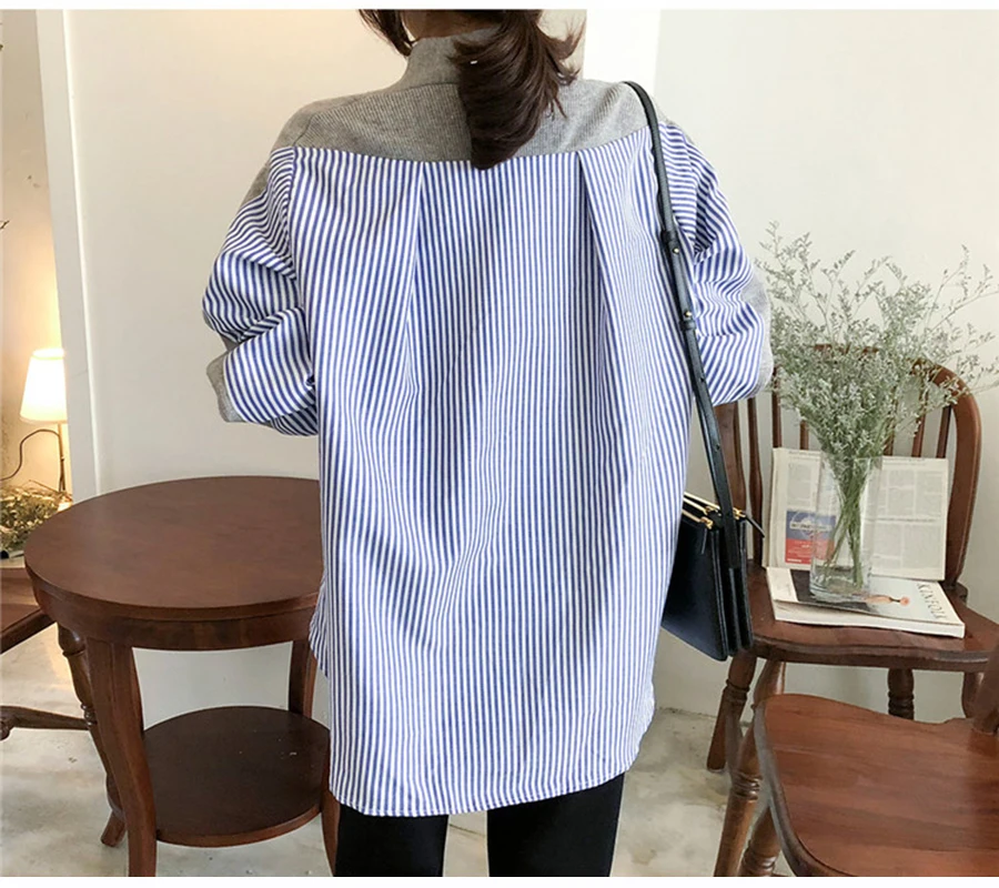 Модная рубашка лоскутный кардиган женский корейский Повседневный v-образный вырез длинный рукав свитер неравномерной длины Теплый кардиган-пальто Blusa