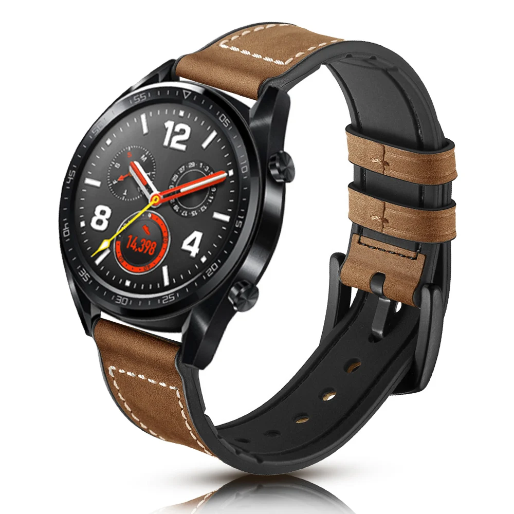 22 мм силиконовый + кожаный ремешок для часов Huawei GT 2/1 46 роскошный наручных Honor Watch