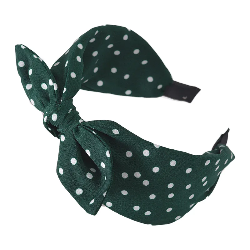Europe And America New Style Small Wave Point Knot Hair Bands Large Rims Rabbit Eared Fabric Headband Women's Fashion INS Hair