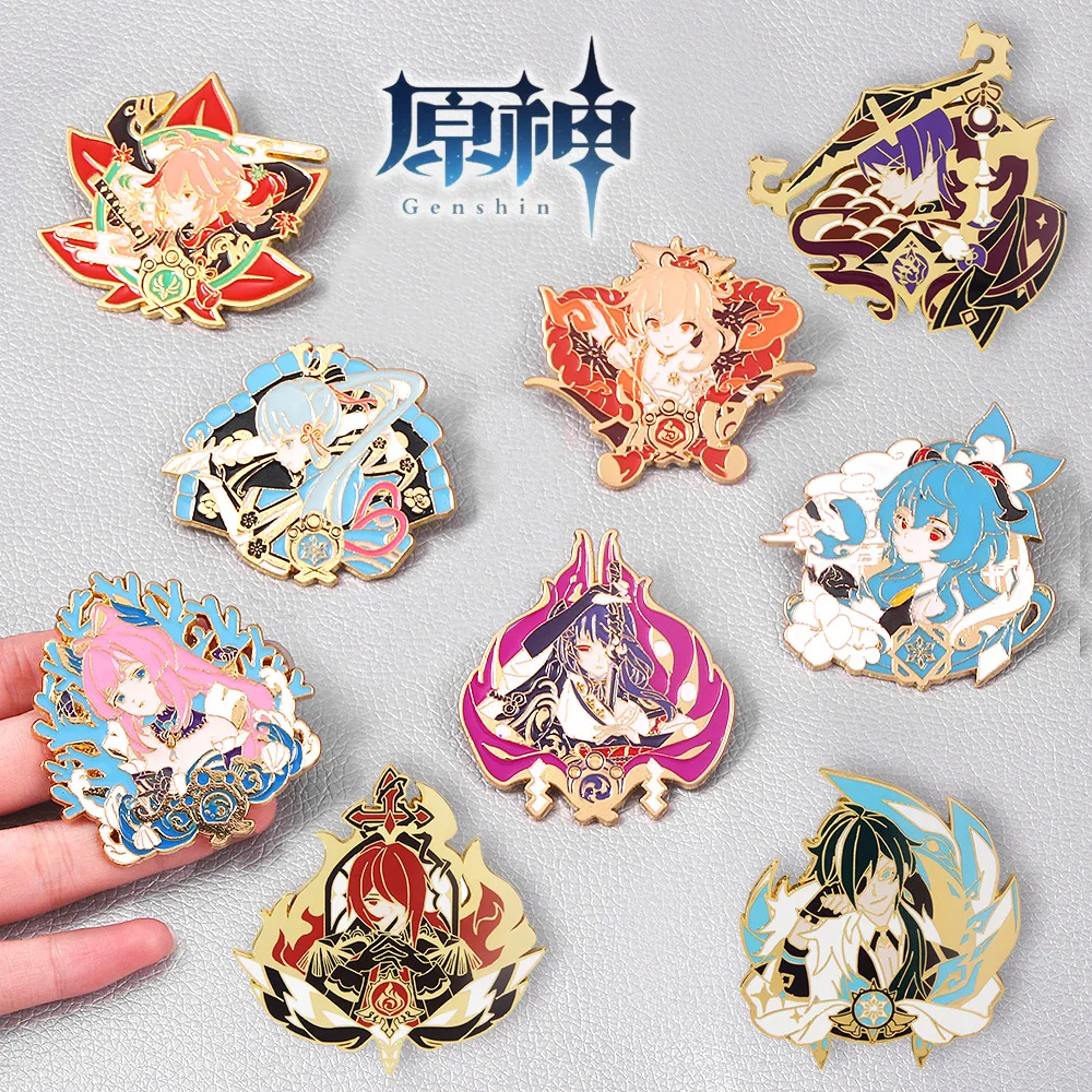 Anime Genshin Impact Wendi Tartaglia Pins Brooch Ganyu Keqing Xiao Lumine Figure Enamel Badge Brooches Lapel Pin Jewelry Gift