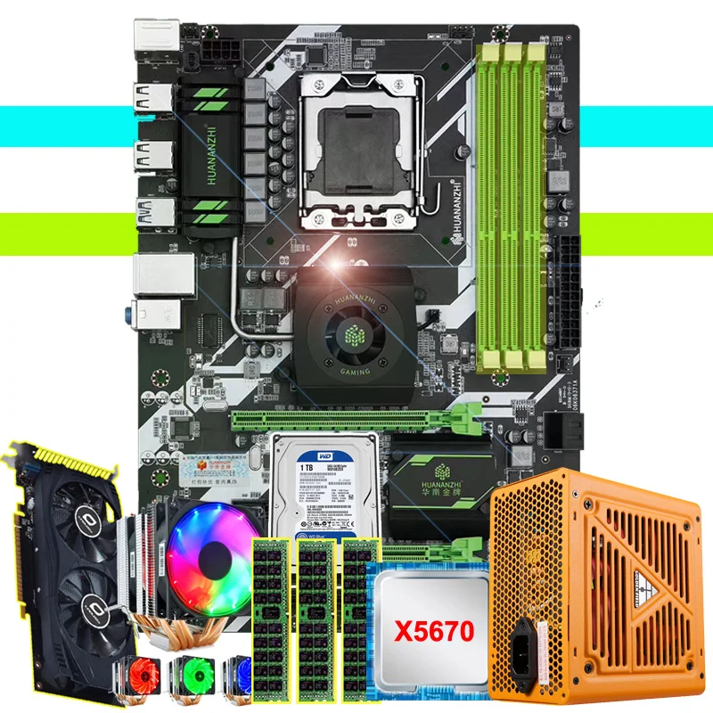 HUANANZHI X58 deluxe материнская плата 1 ТБ HDD 500W PSU ЦП Xeon X5670 с 6 тепловыми трубами кулер RAM