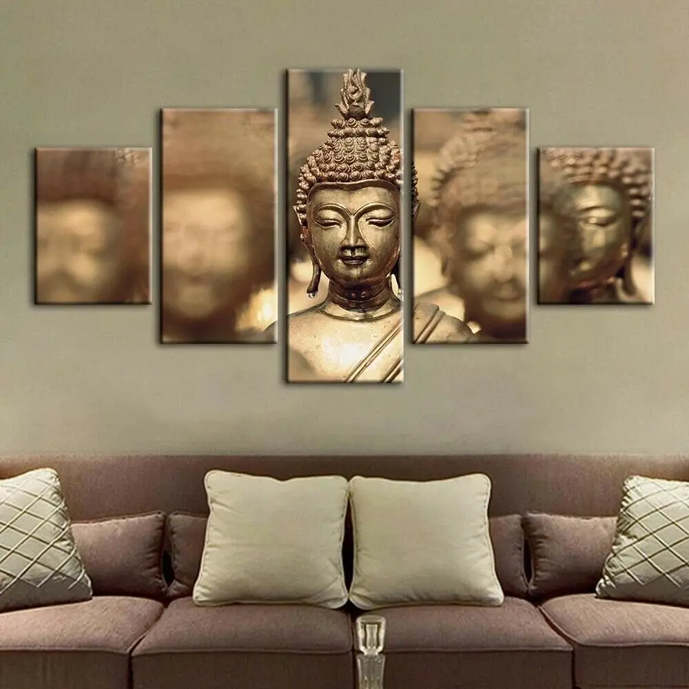 

Golden Buddha Statue Figure 5 Panel Modular Paintings HD Prints Posters Canvas Wall Art Pictures For Living Room Home Decor