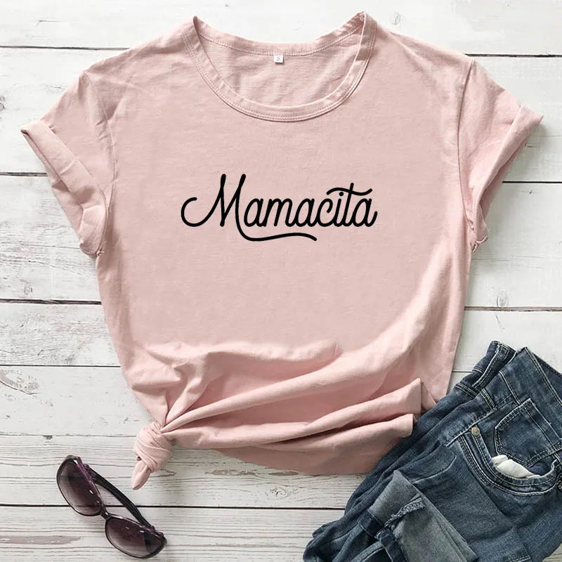 Новое поступление женская летняя забавная футболка Mamacita с принтом 100% хлопок