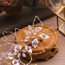 Хрустальный лист Изысканная Свадебная повязка для волос ручной вязки Свадебный венок ювелирные изделия