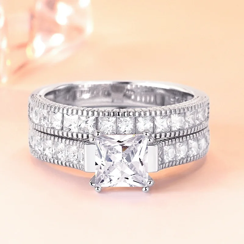 

TE311 S925 Silver-inlaid Zircon Couple Two-in-one Ring Set Ring Female Diamond Ring Discharge Factory Wholesale