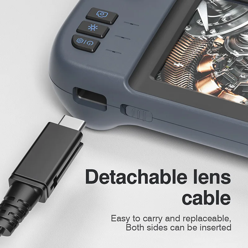 Single Dual Lens Industrial Endoscope Camera 1080P 4.5" IPS Snake Video Inspection Camera with 8 LED Detachable Semi-Rigid Cable