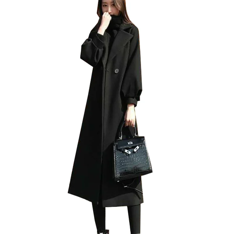 

Autumn winter clothes new thick warm woolen long jacket Long sleeve woman coats loose cashmere women's coat Outerwear size 4XL