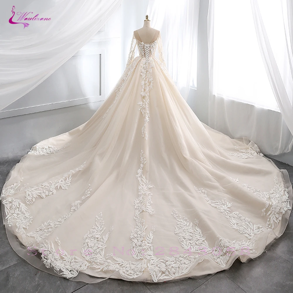 Waulizane великолепное бальное платье цвета шампанского свадебное платье с глубоким вырезом с длинным рукавом роскошное свадебное платье