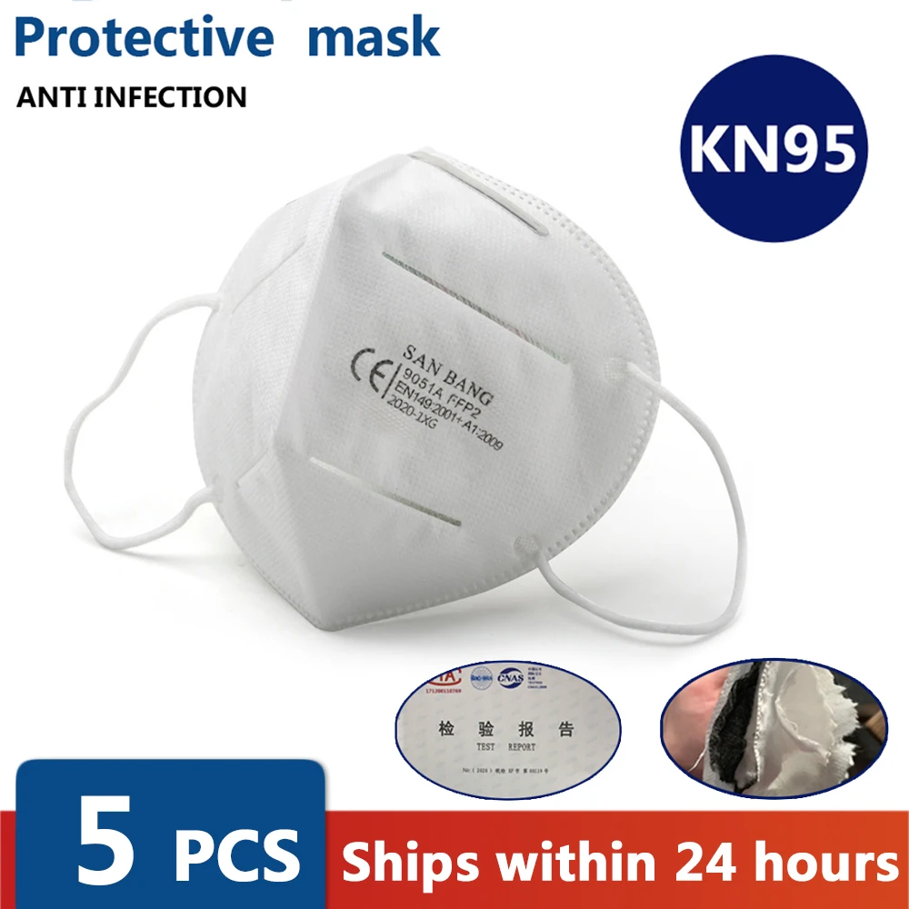 

5 pcs KN95 Mask CE Non-woven Anti Flu AntiInfection N95 Masks Particulate Respirator PM2.5 Same Protective as KF94 FFP2