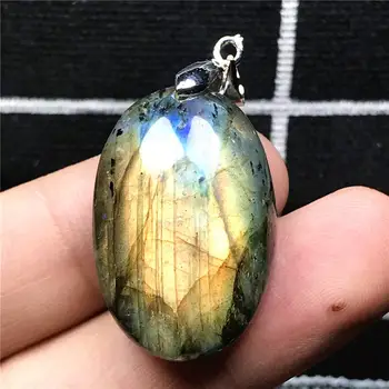 

Top Natural Labradorite Pendant Jewelry For Woman Man Yellow Blue Light Crystal 28x18x11mm Beads Silver Moonstone Gemstone AAAAA