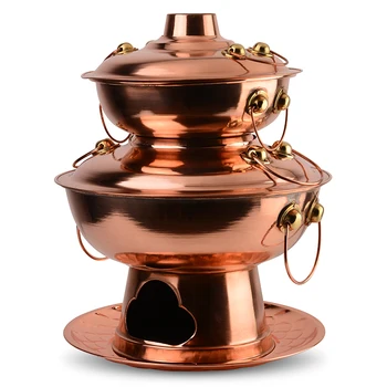 

Two double-layer pagoda copper pot bullfrog pure copper charcoal copper hot pot chicken Lafayette charcoal fire frog pot special